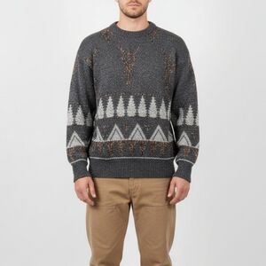 Vintage 90s Gray Knit Grandpa Sweater Mens Preppy Oversized Eclectic Size Large